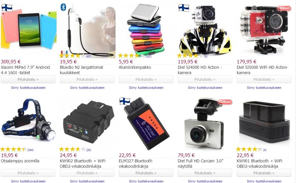 e-villen verkkokaupan suosituimmat tuotteet näkyvät verkkokaupan etusivulla