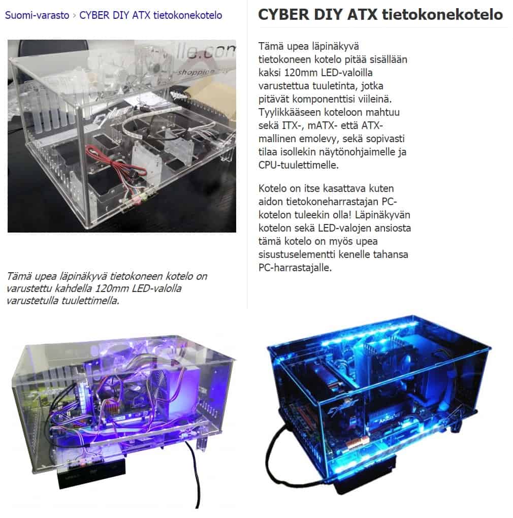 Läpinäkyvä tietokonekotelo tietsikkarakentelijoille. Tyyliä ja vaikkapa jouluvaloja työpöydälle. Hinta vain 59,95€. Katso tarkemmat tiedot ja tilaa!