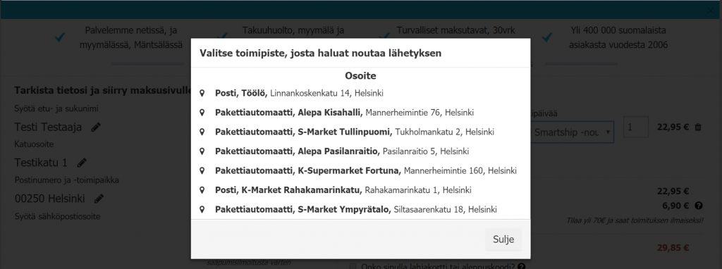 Postin noutopistevalinta
