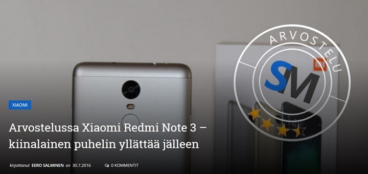 SuomiMobiilin testissä Xiaomi Redmi Note 3